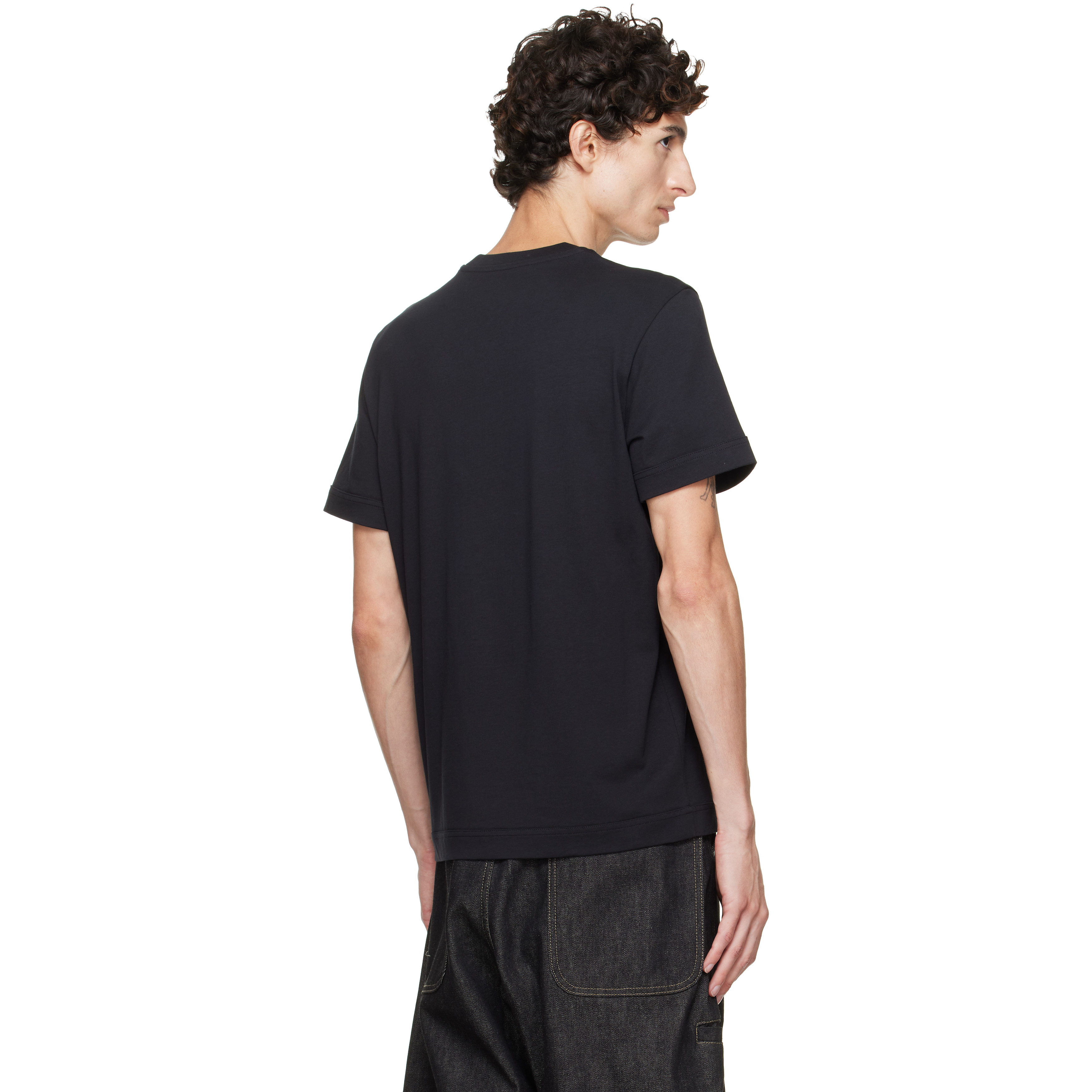 Navy Double Leather Logo T-shirt