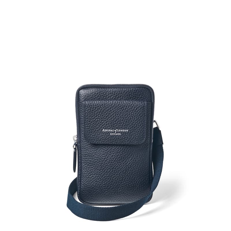 Reporter Crossbody Phone Bag in Navy Pebble