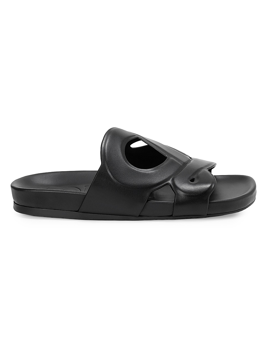 Men's Ease Monogram Leather Slide Sandals - Black