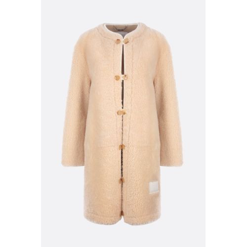 Single-breasted shearling coat - Neutrals