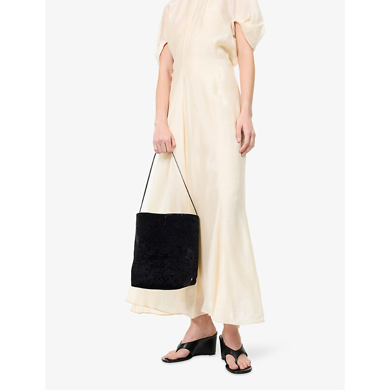 Womens Small Crushed Velvet Bucket Bag