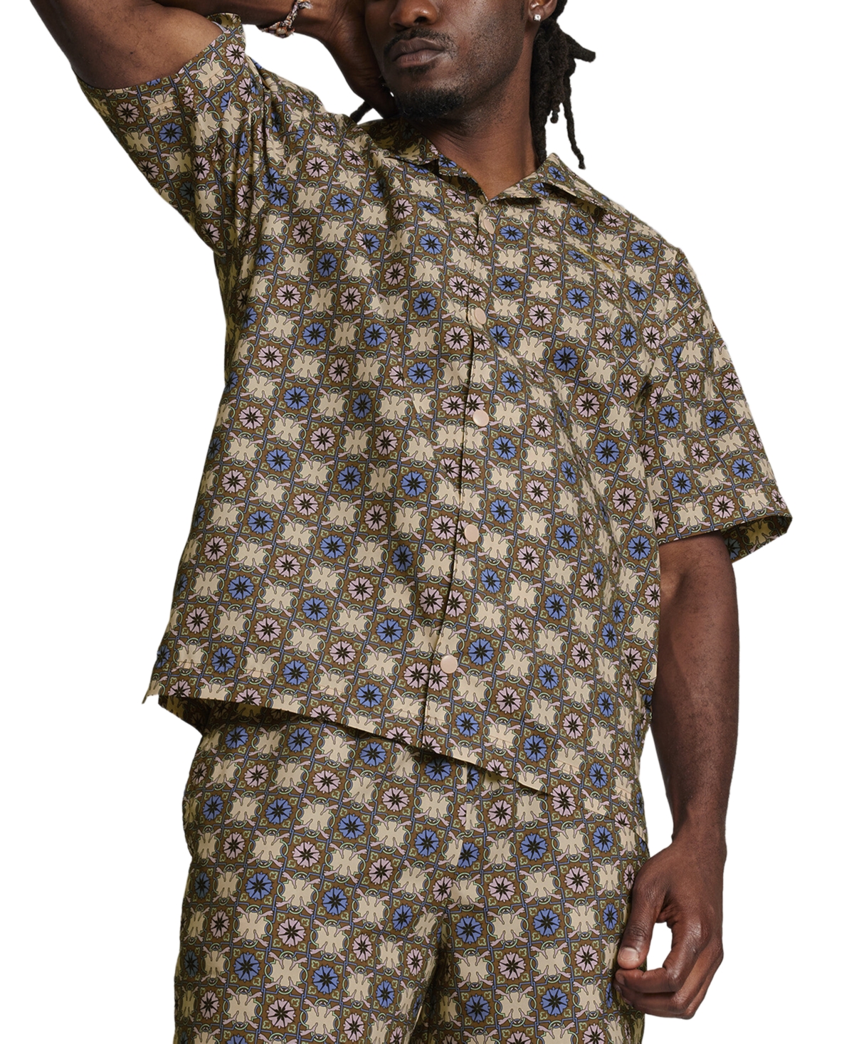 Men's Classics New Prep Short Sleeve Medallion Print Shirt - Brown Mushroom