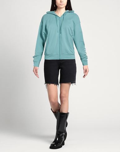 Woman Sweatshirt Sage green Size L Cotton, Elastane