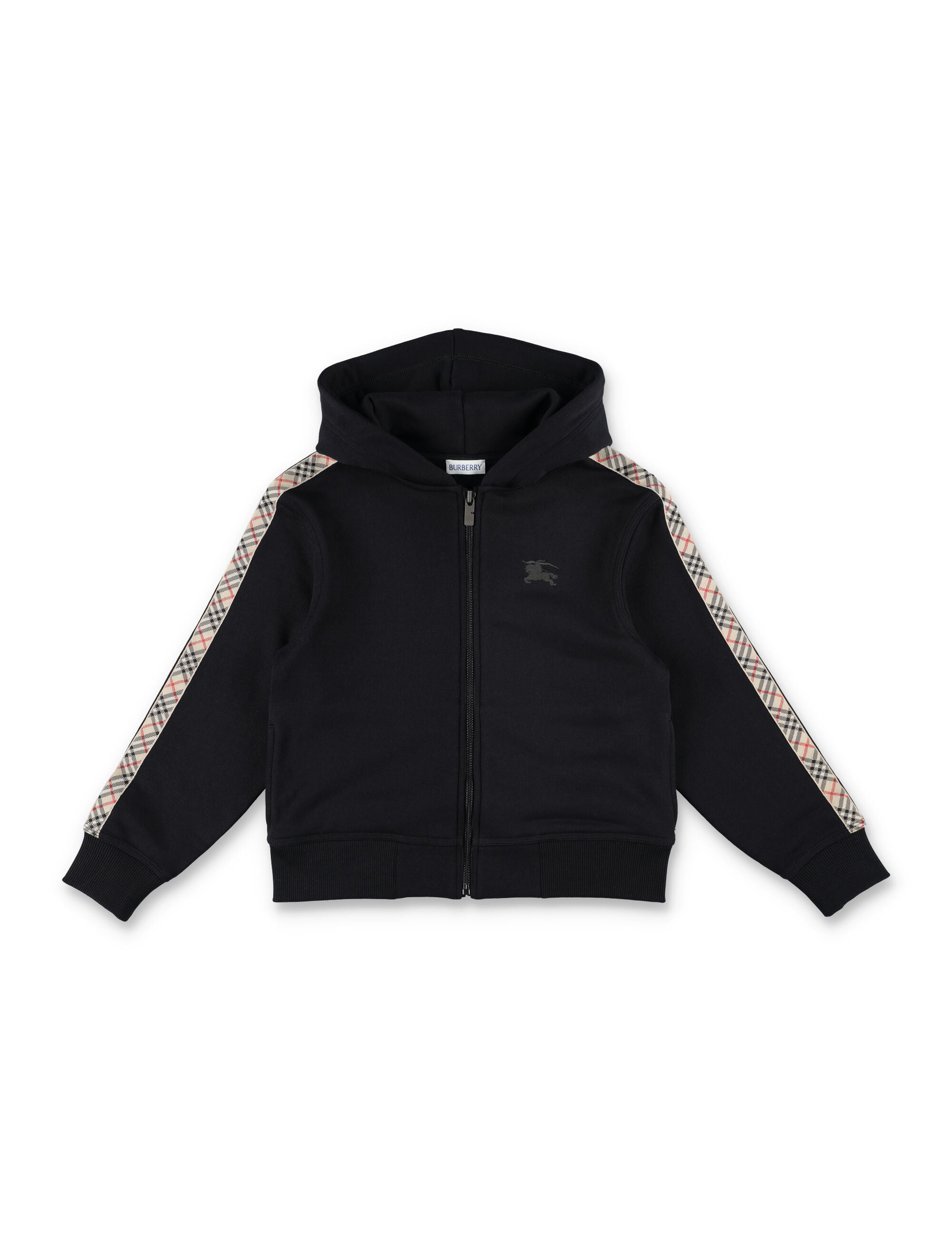 Check Trim Cotton Zip Hoodie