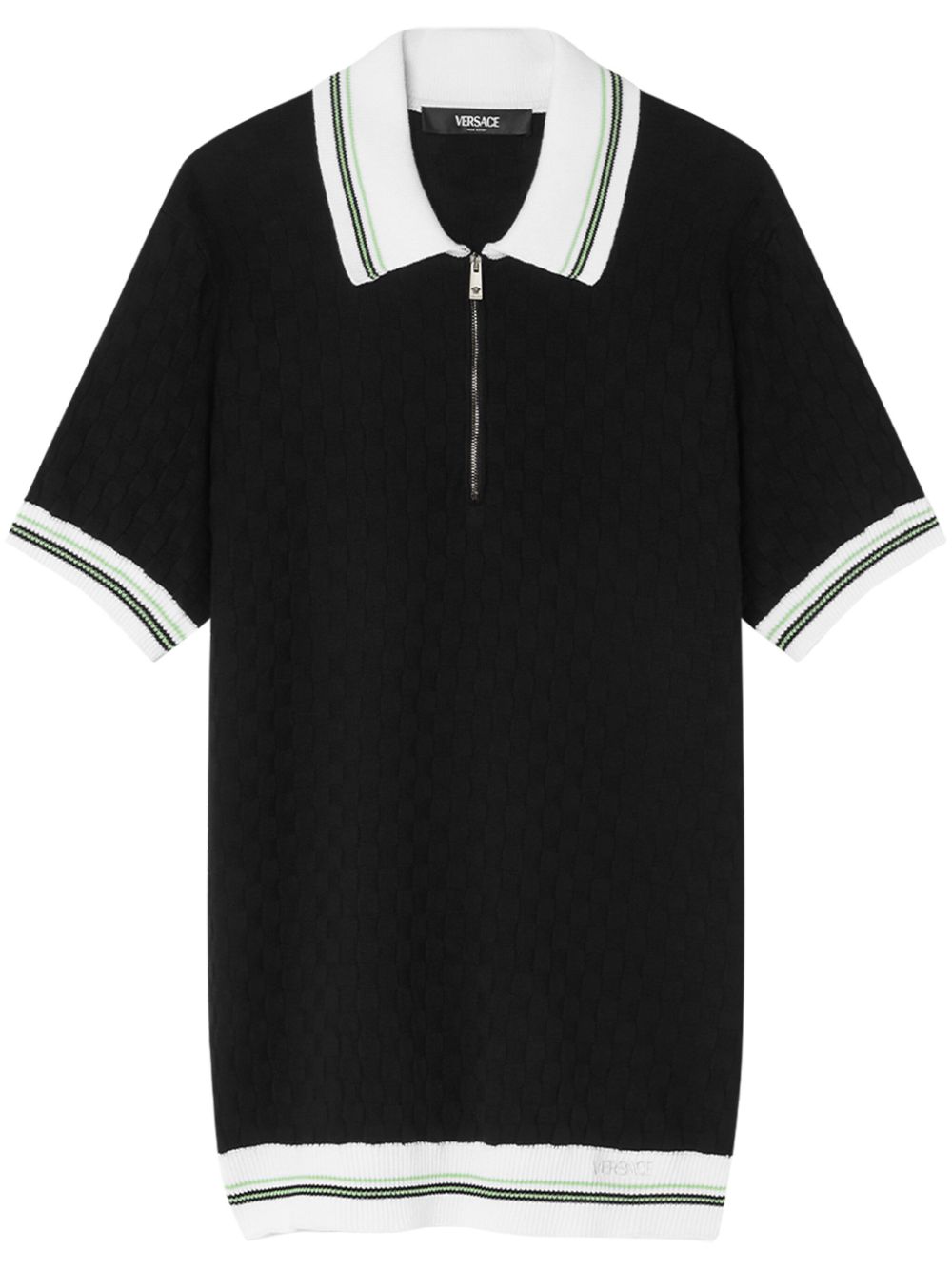 Zip-front knit polo top - Black