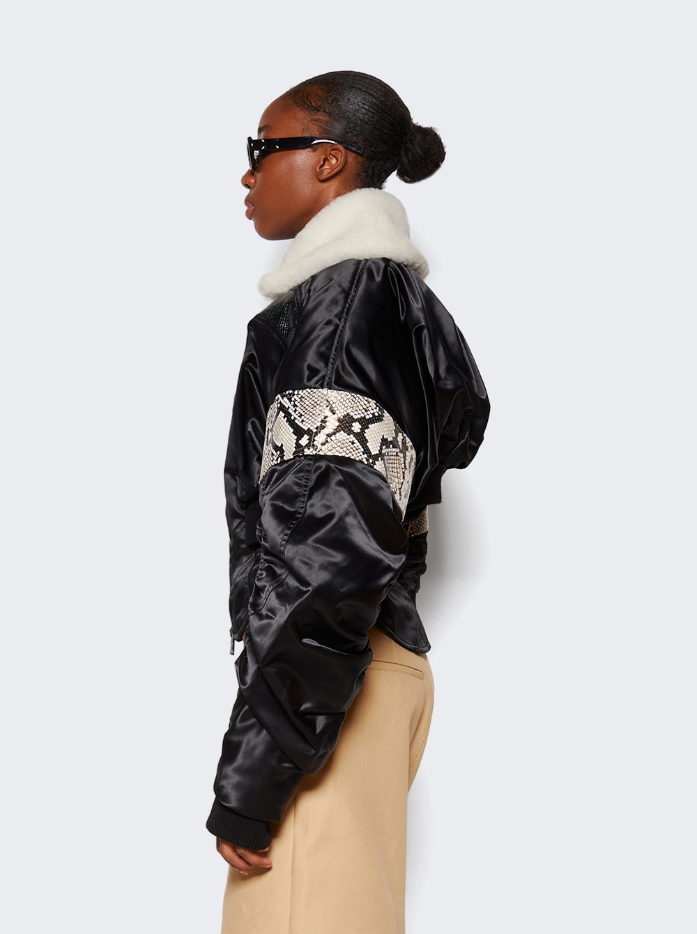 Corset-style draped bomber jacket - Black