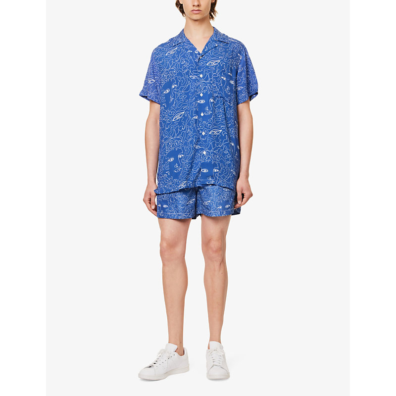 Arrels Barcelona 남성 Mens Blue Summer Spirits Juliana Graphic-print Woven Shirt XL 75521876
