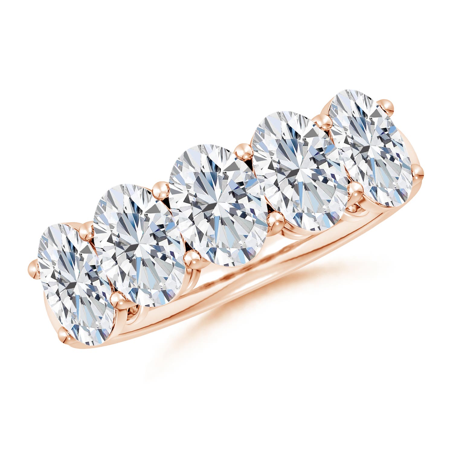Angara 3.8 Carats Prong-Set Oval Diamond Five Stone Wedding Ring in 14K Rose Gold