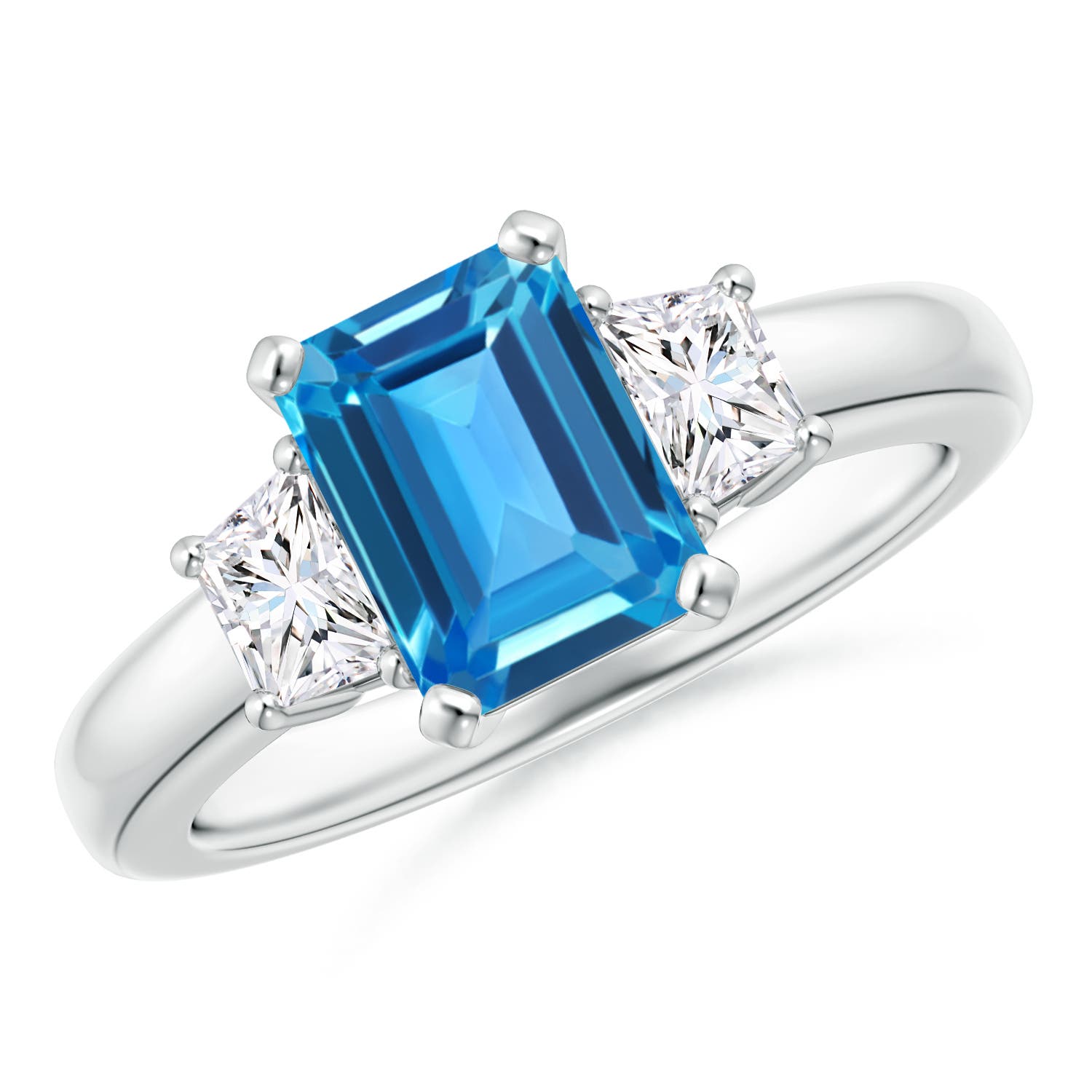 Angara 1.95 Carats Swiss Blue Topaz and Diamond Three Stone Ring in Platinum