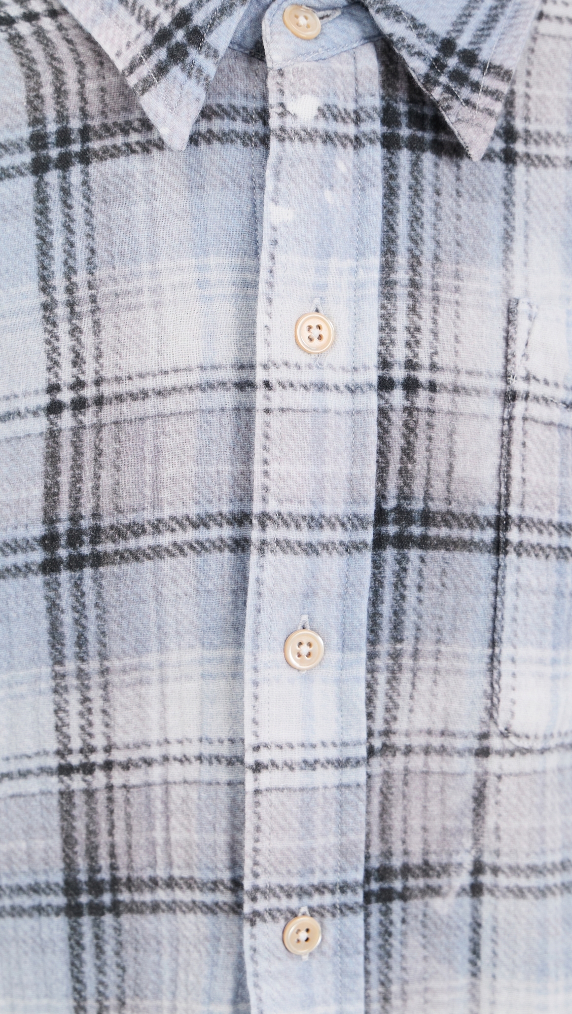 Shredded Seam Button Down Shirt Blue Bleached Plaid