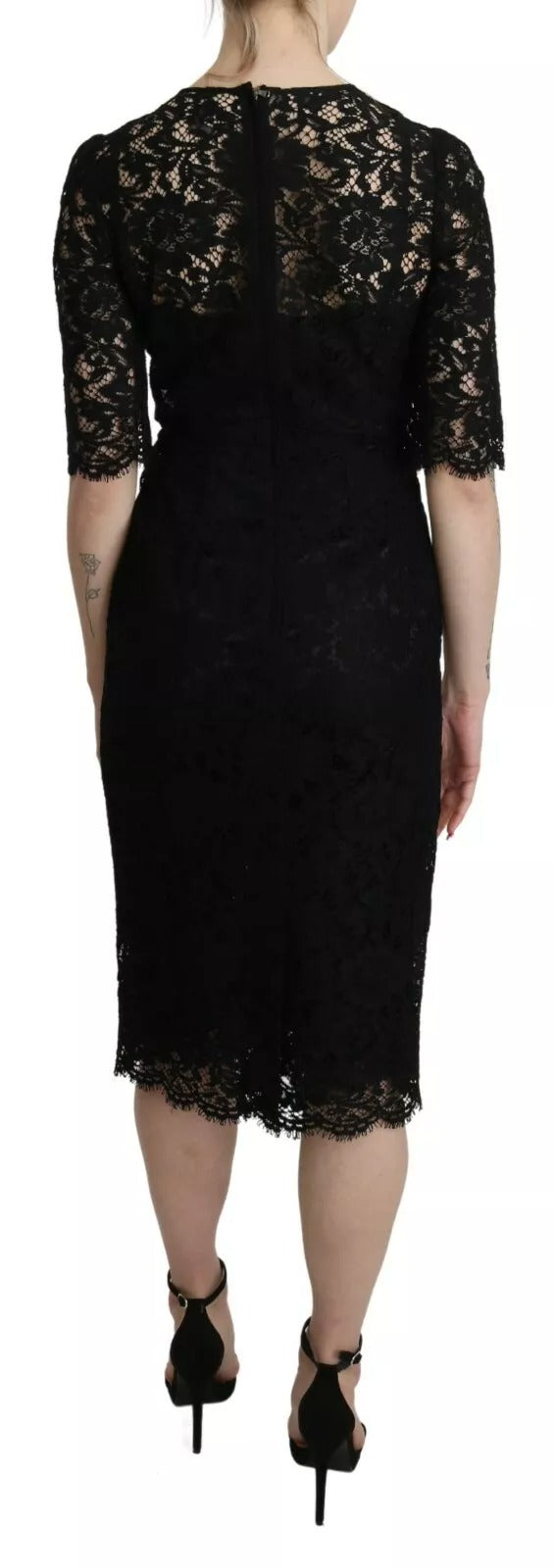 Floral Lace Sheath Dress — Black