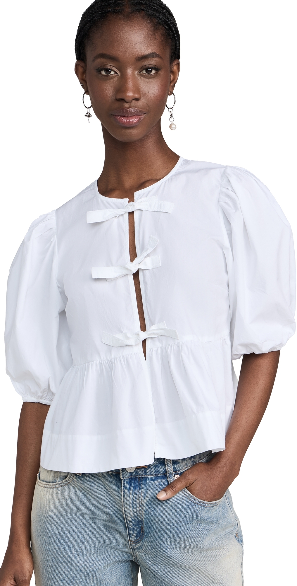 Cotton Poplin Peplum Blouse Bright White