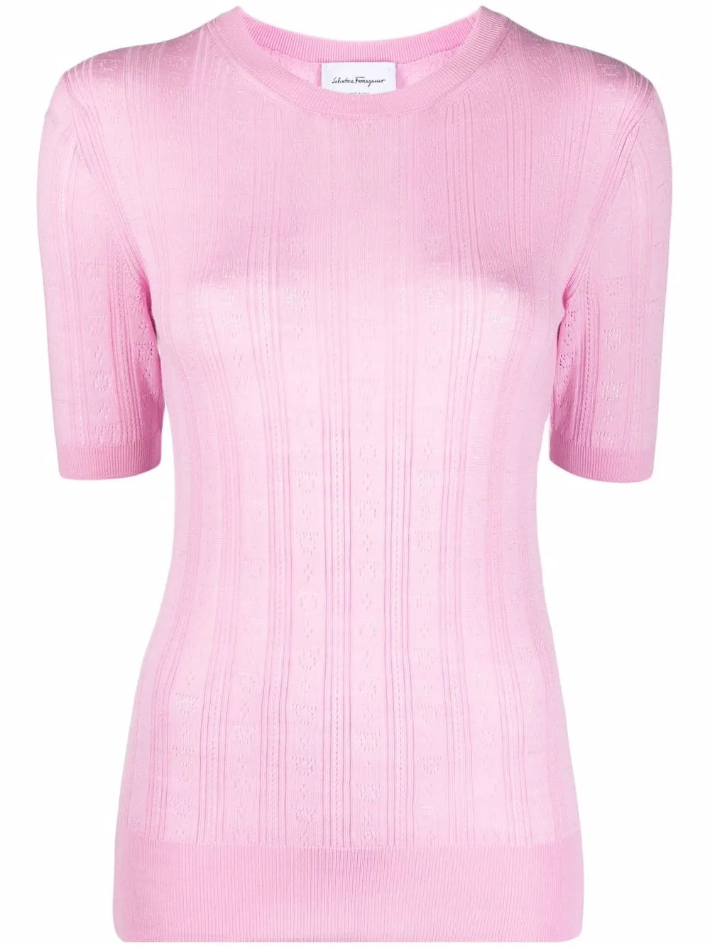 Gancini-Pattern Ribbed Knit Sweater — Pink