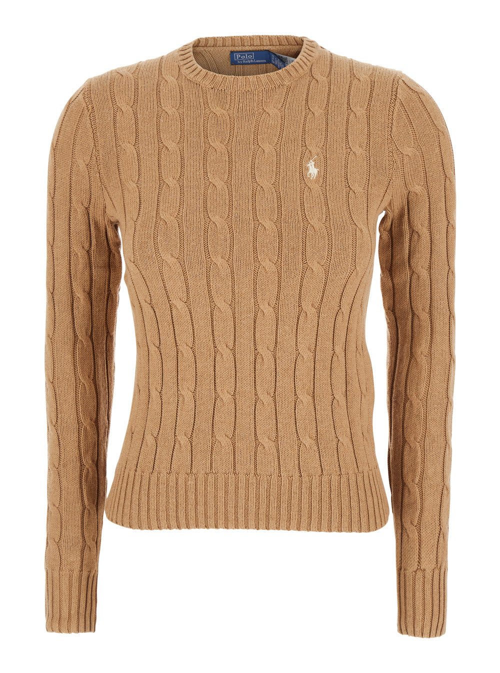 Cable-Knit with Embroidered Pony Sweater — Beige