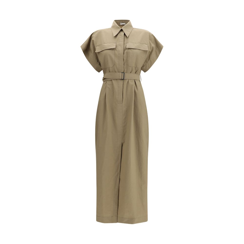 Pocket Belted Midi Dress — Beige