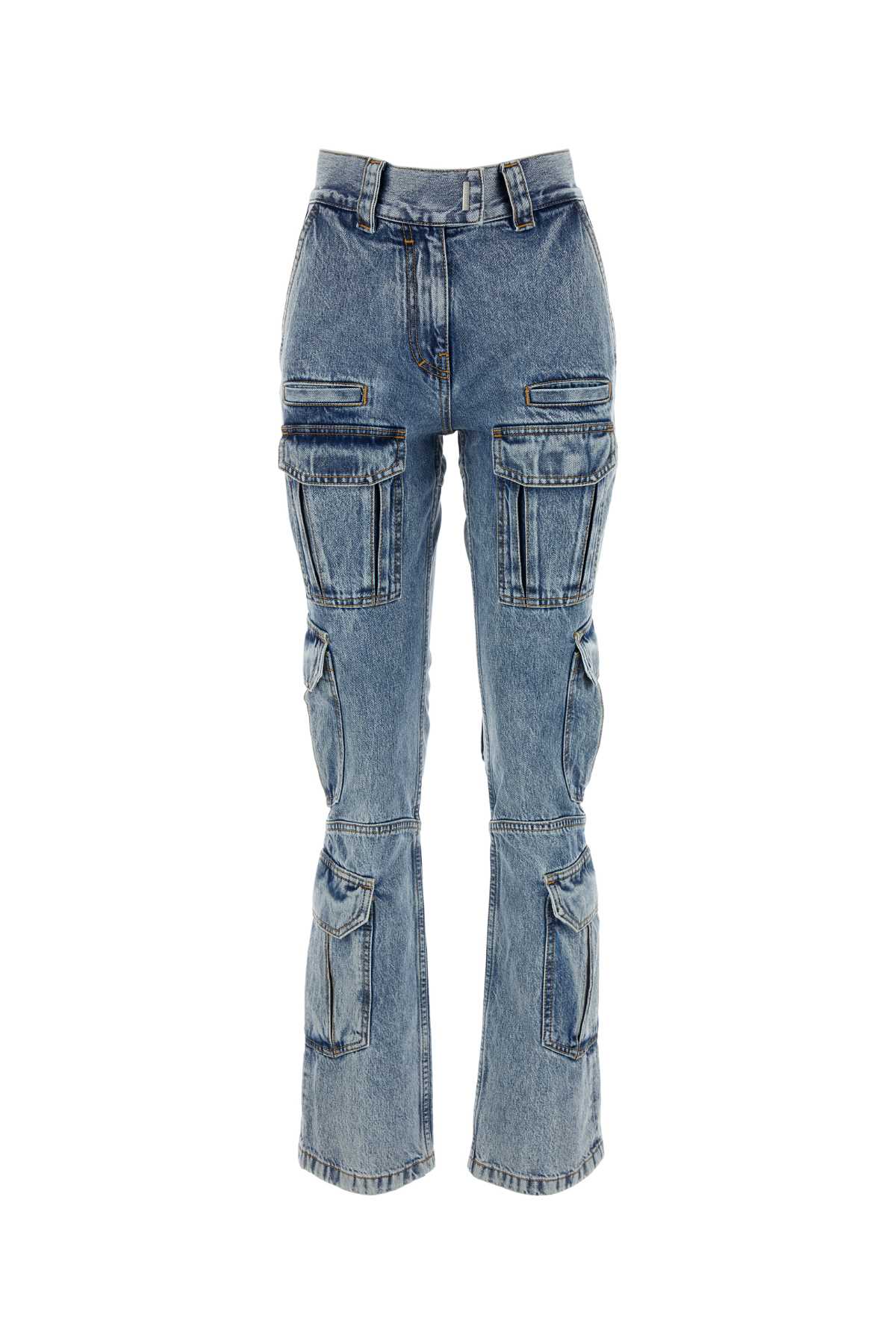 Multi-Pocket Denim Cargo Pants — Blue
