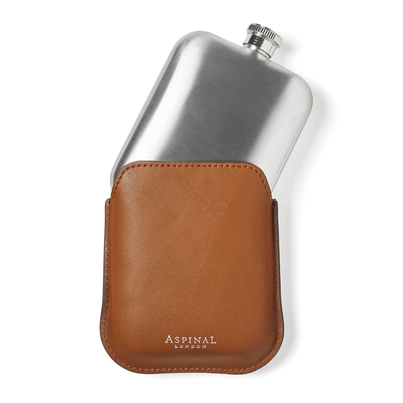 5oz Hip Flask with Leather Pouch in Smooth Tan