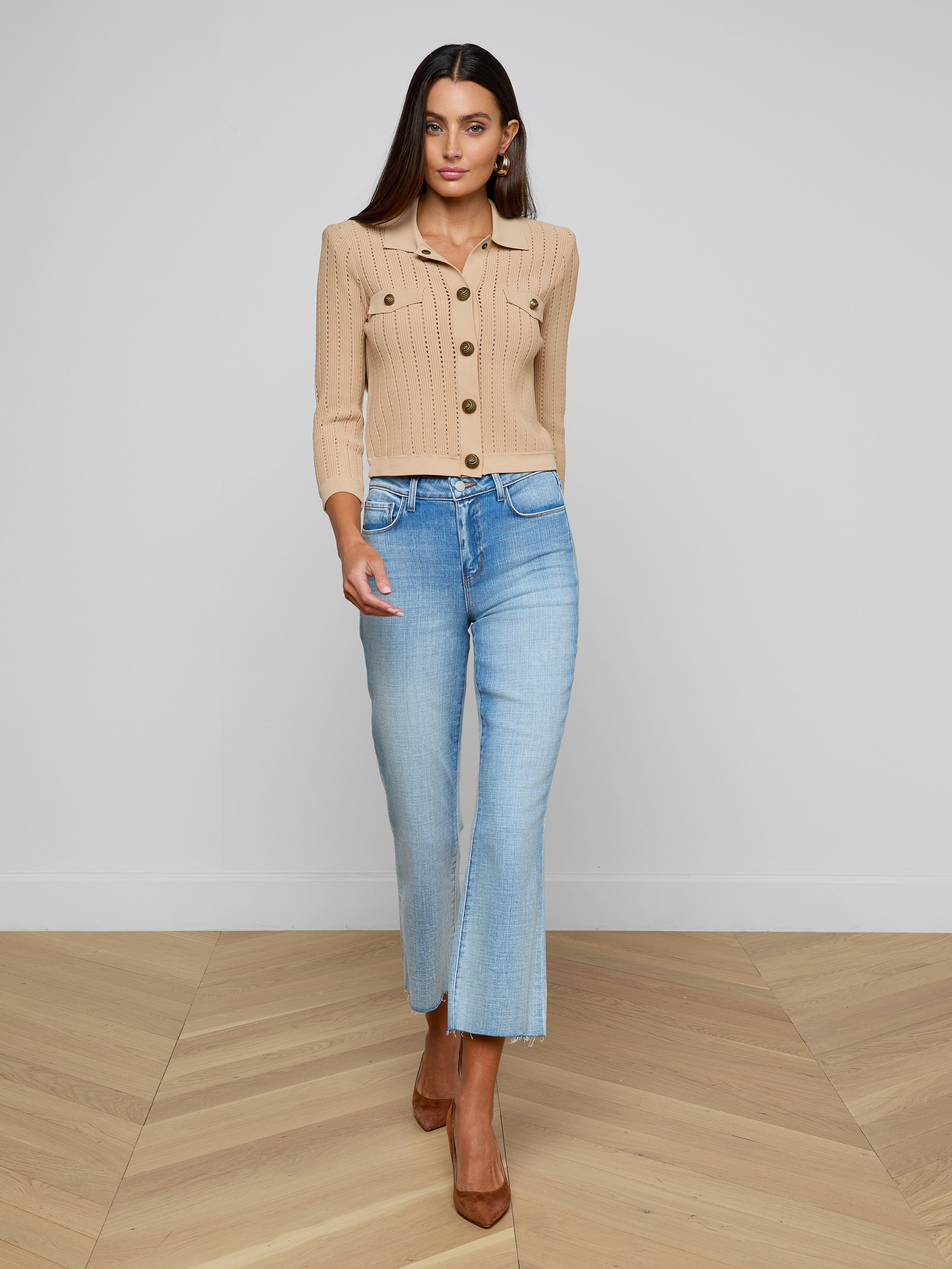 Risa Collared Cardigan In Light Almond/gold