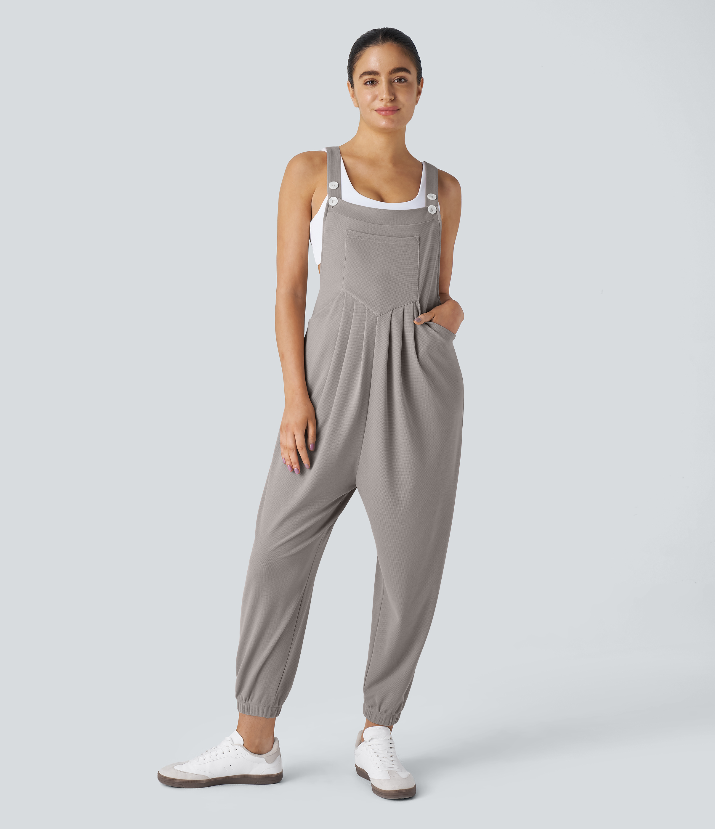 Pockets Waffle Casual Jogger Overalls  - Mink Ash