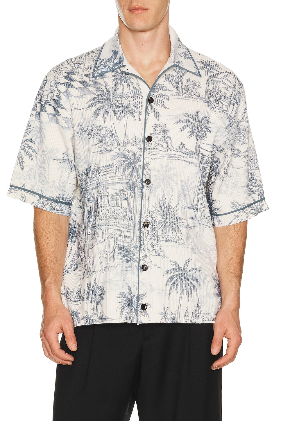 Amiri Chateau Palms Camp Shirt in Alabaster - Cream. XL/1X also in