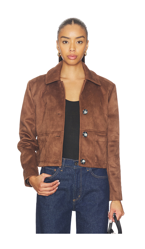 Milkwhite Cropped Faux Leather Jacket in Brown. L. Also in S