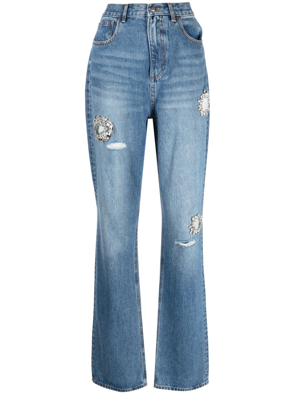 Crystal-embellished straight-leg jeans - Blue