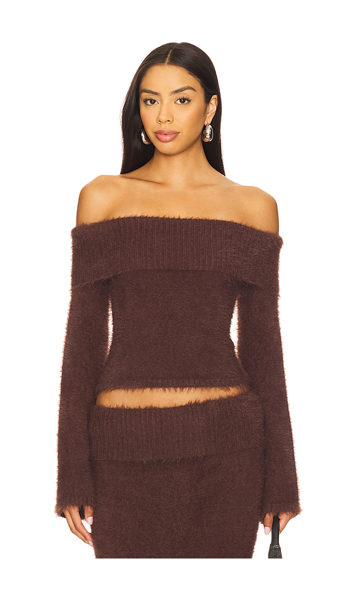 SEVEN WONDERS Anneliese Off Shoulder Top in Chocolate. XL also in L, M