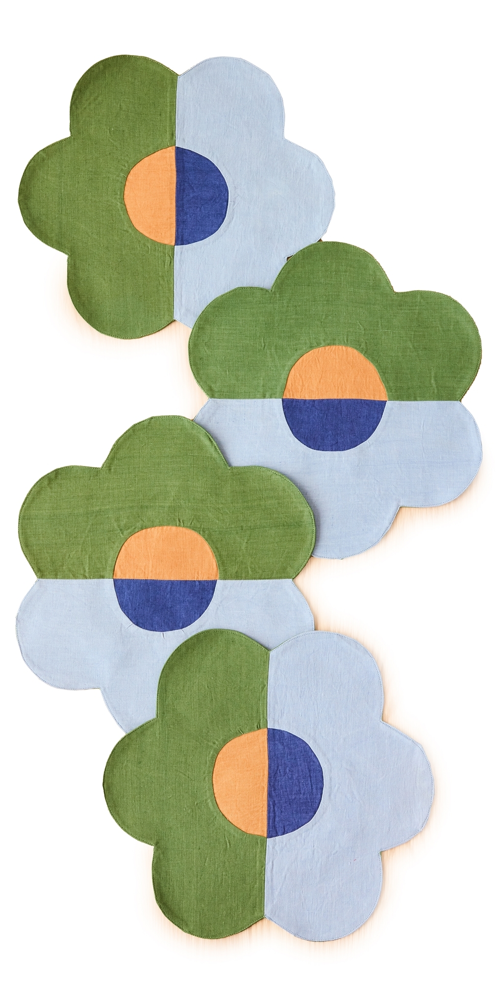 Linen Patchwork Placemats Set of 4 Floral/Green/Blue One Size
