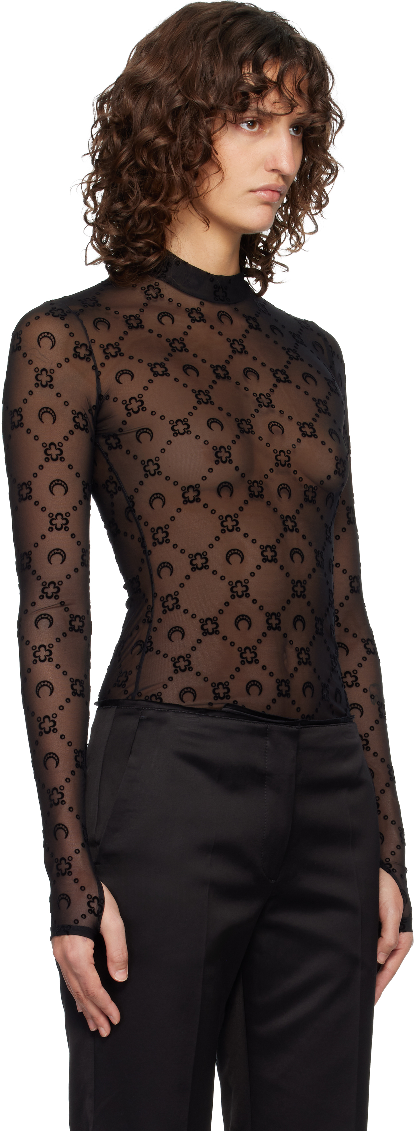 Black Moonogram Mesh Flock Second Skin Top