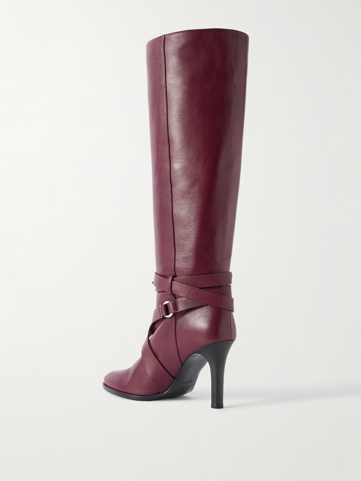 Analui Tasseled Buckled Leather Knee Boots - Burgundy