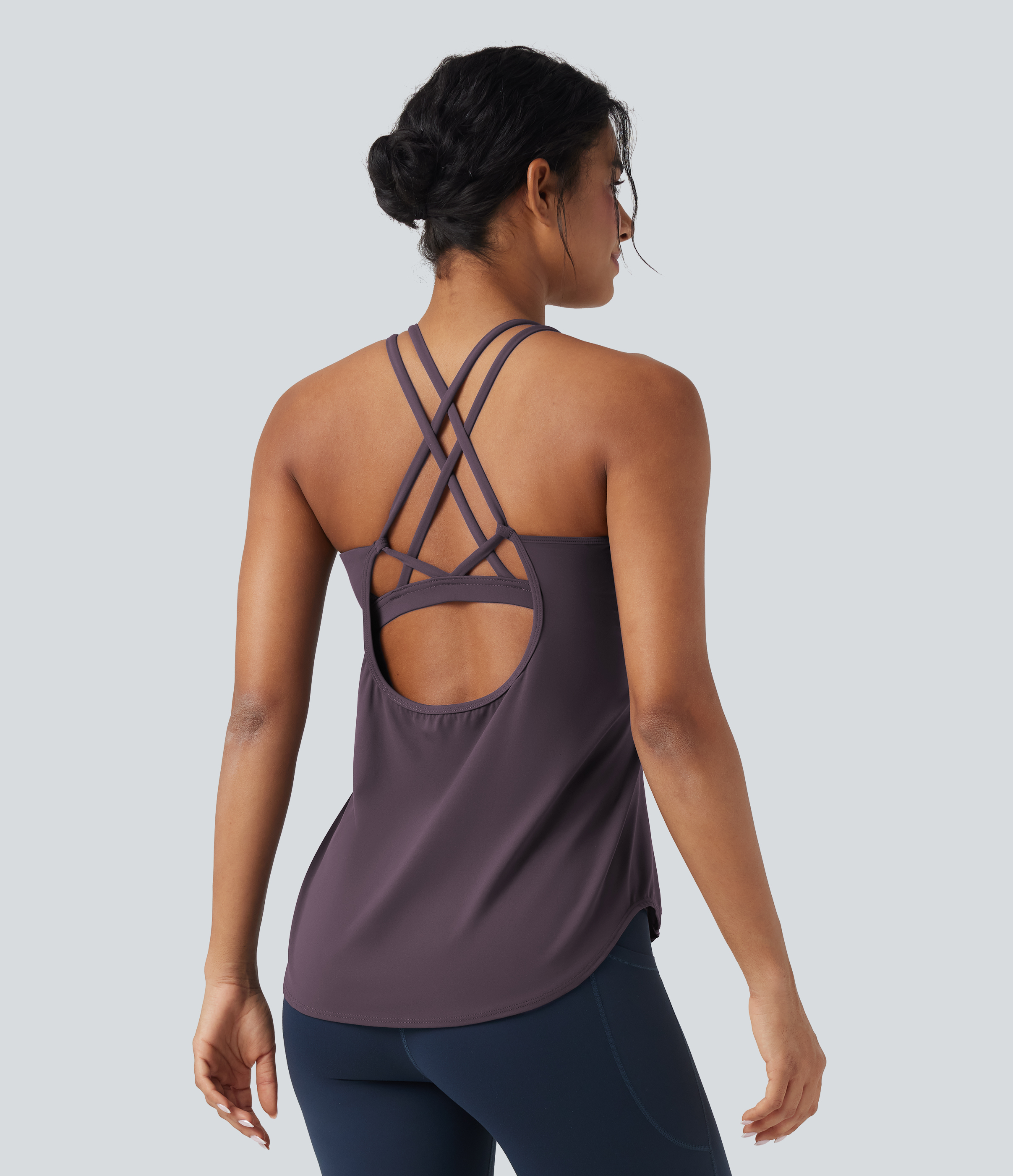 UltraSculpt™ Round Neck Crisscross Back Running Tank Tops DD-F Cups Tank Top - Night's Purple
