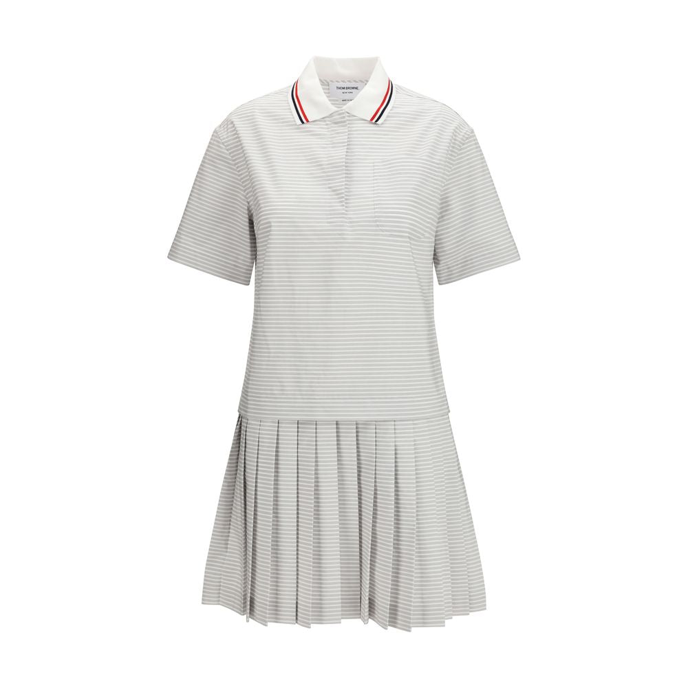 Striped Cotton Polo Dress — Gray