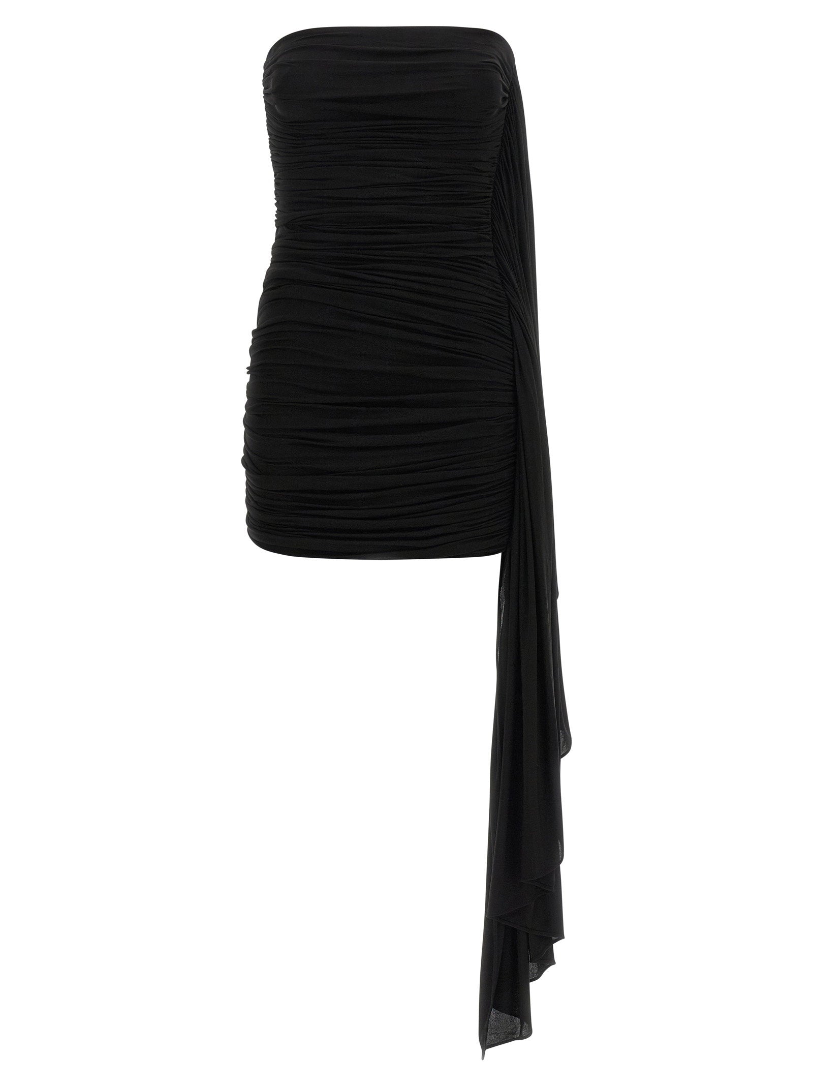 Asymmetrical Draped Pleated Dress — Black