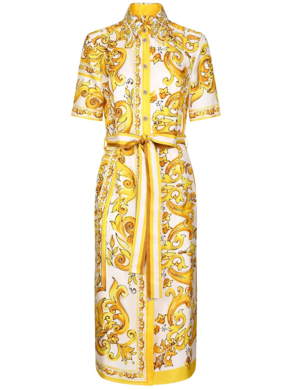 Majolica-print silk midi dress - Yellow