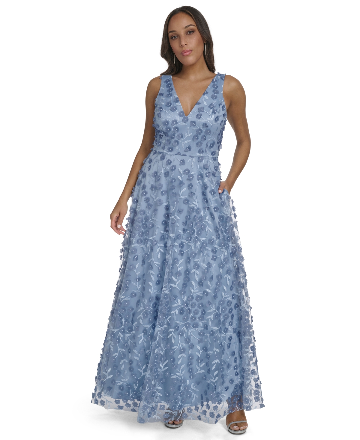 Women's V-Neck Sleeveless Ball Gown - SKY