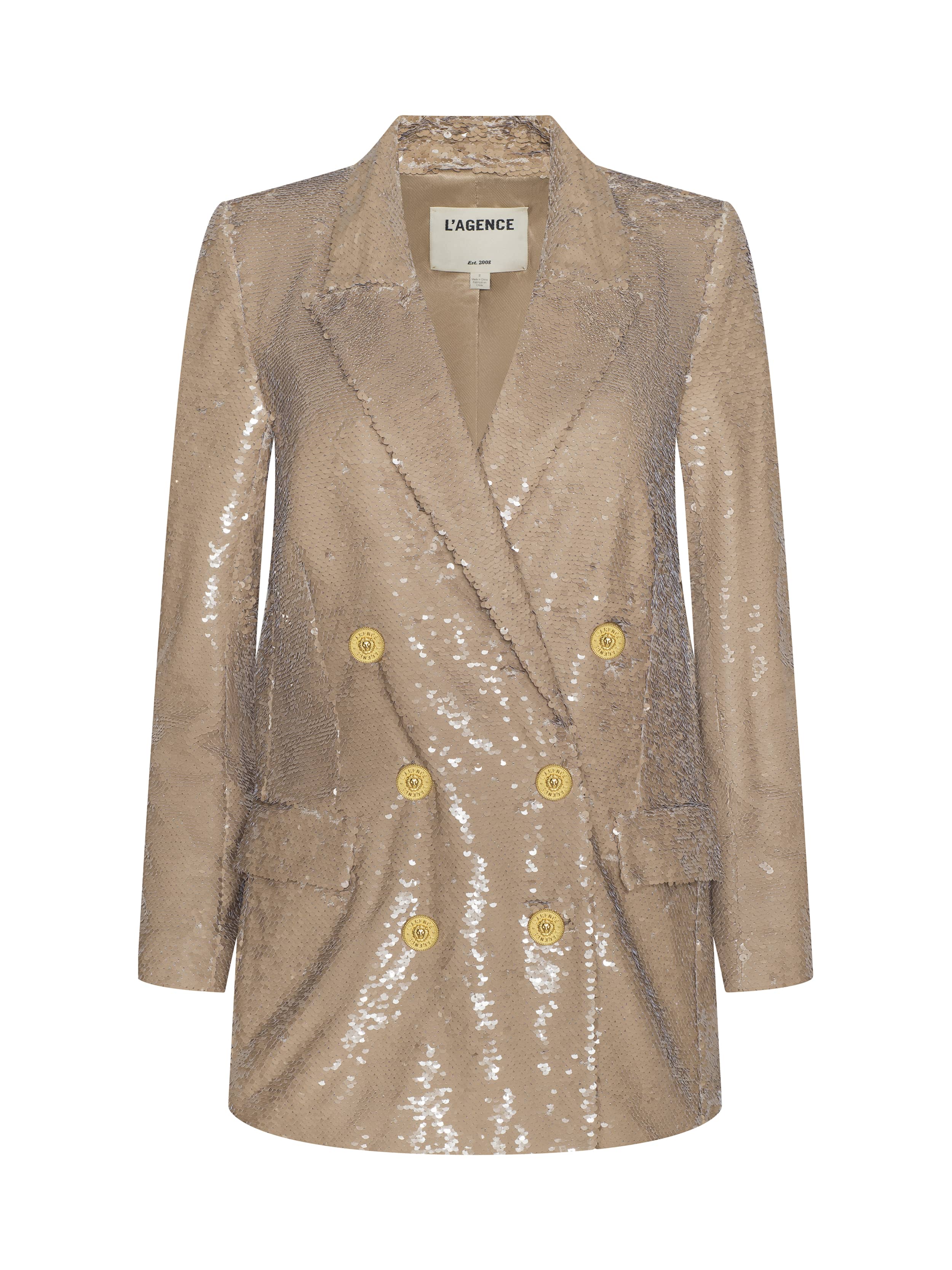 Cambrie Oversized Sequin Blazer In Soft Camel