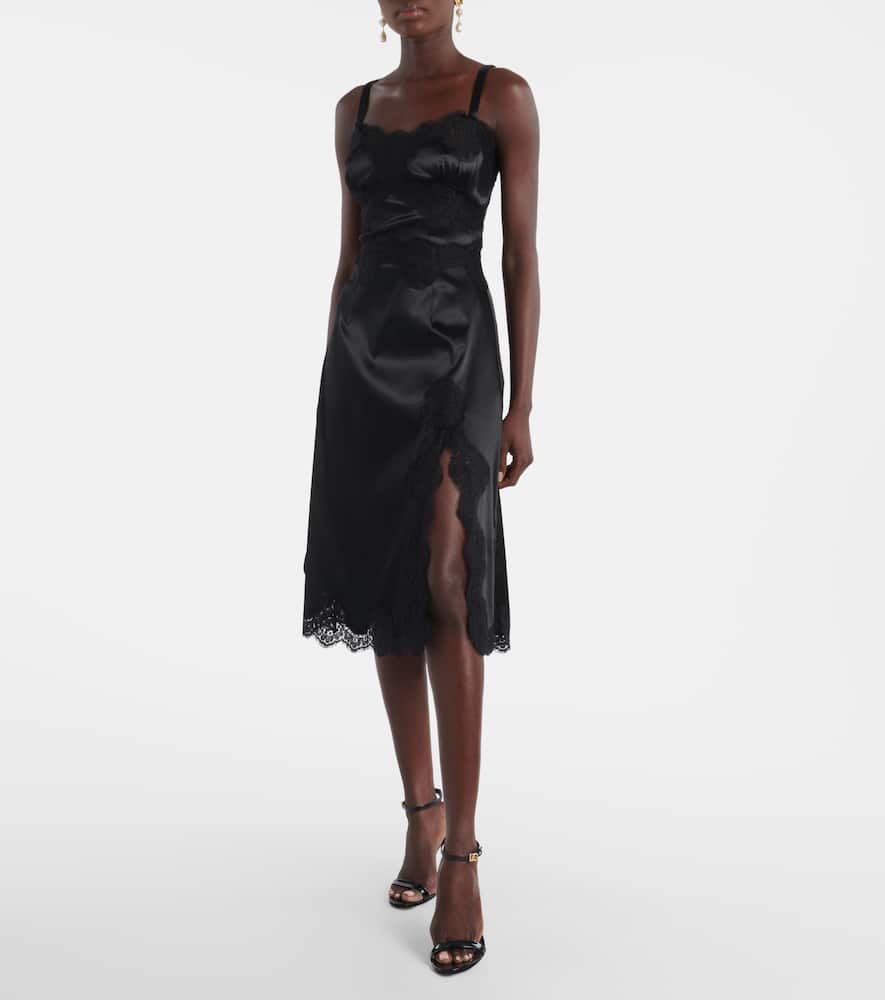 Lace-trimmed satin slip dress