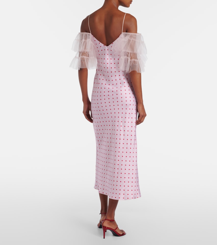 Floral-appliqué printed silk slip dress