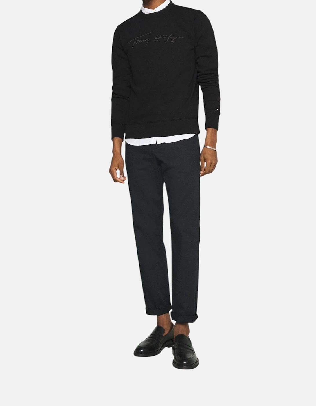 Men's TOMMY HILFIGER Mens Sweatshirt Signature Embossed Logo Fleece Pullover Crew Neck - Black - Size: 46/Regular