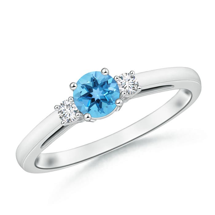 Angara 0.6 Carat Round Swiss Blue Topaz & Diamond Three Stone Engagement Ring in Platinum
