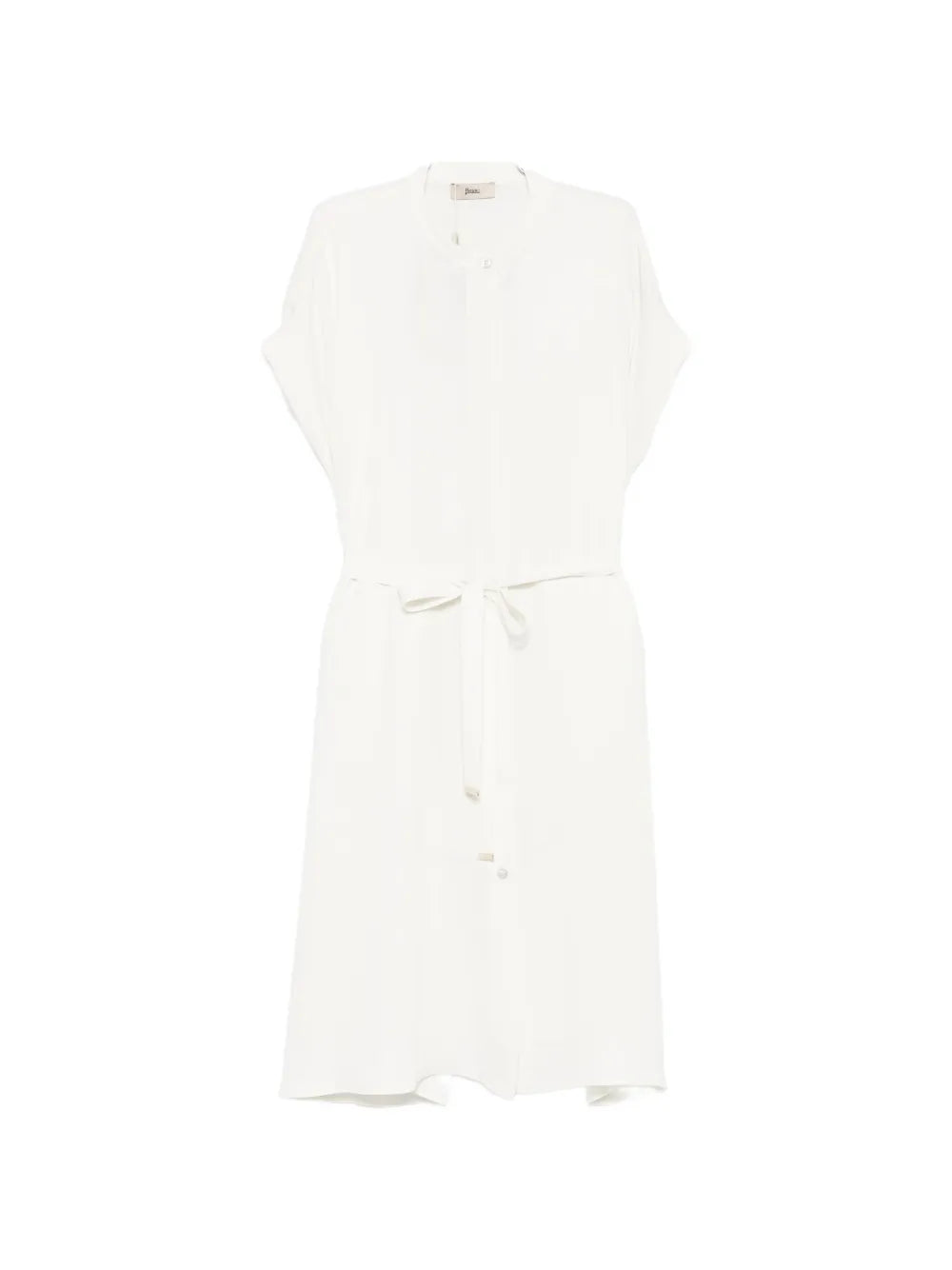 Band-Collar Short-Sleeve Dress — White