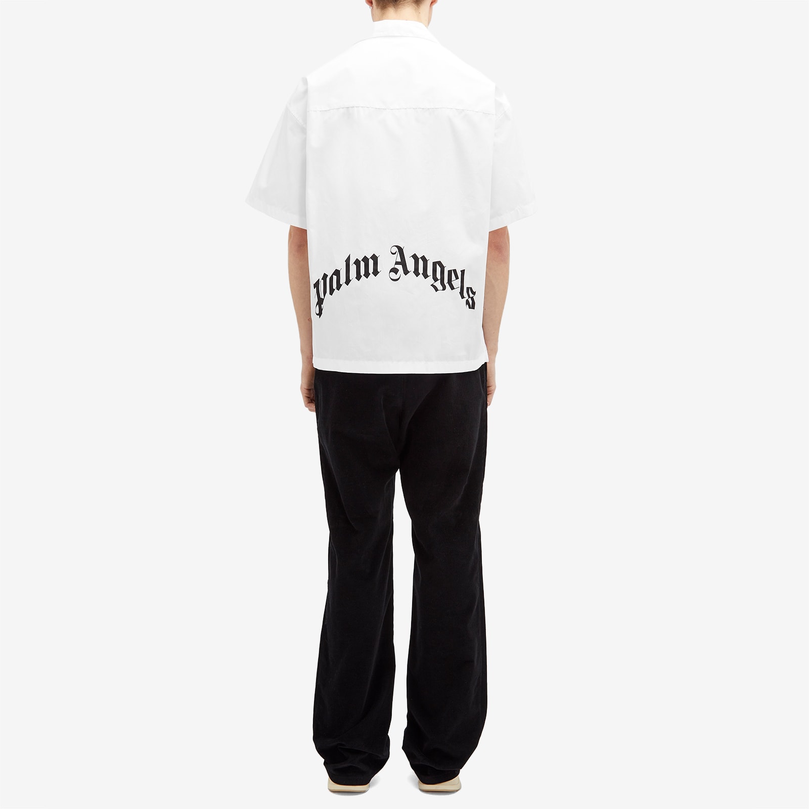 팜 엔젤스 Men's Curved Logo Vacation Shirt in White/Black PMGG00AS25FAB0040110