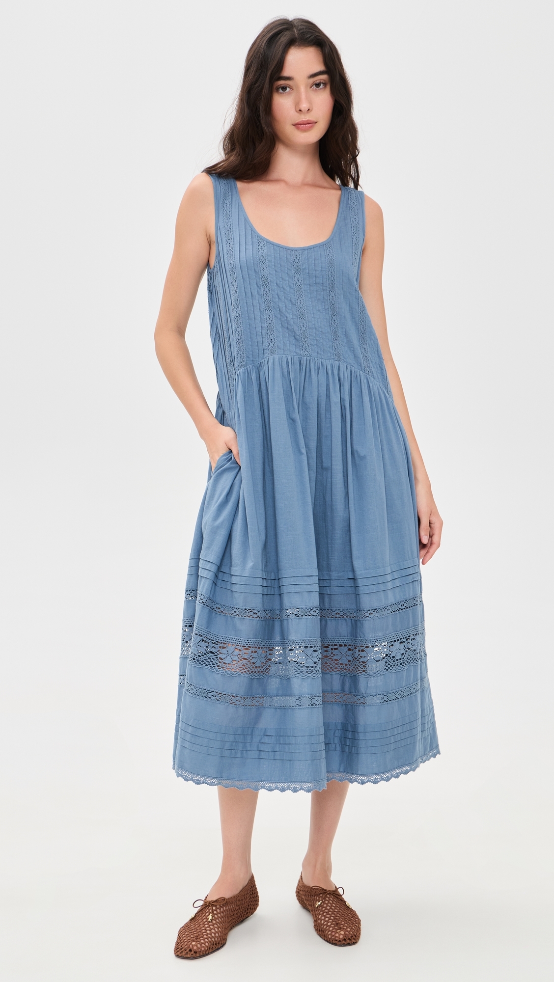 Pippa Solid Tank Midi Dress Blue