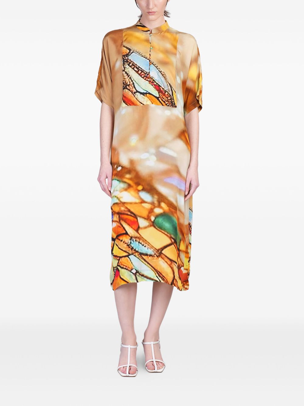 YAVI graphic-print midi dress - Neutrals