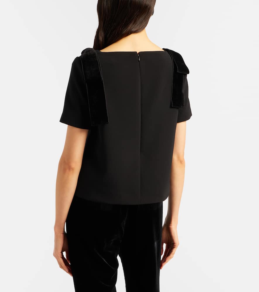 Bow-detail velvet-trimmed crêpe top