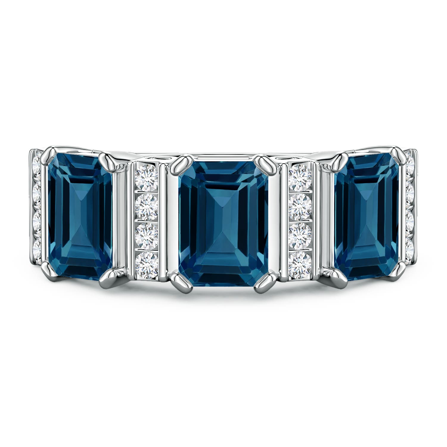 Lee Harris x Angara 3.89 CTW London Blue Topaz and Diamond Modern Art Deco Inspired Semi Eternity Ring in Platinum