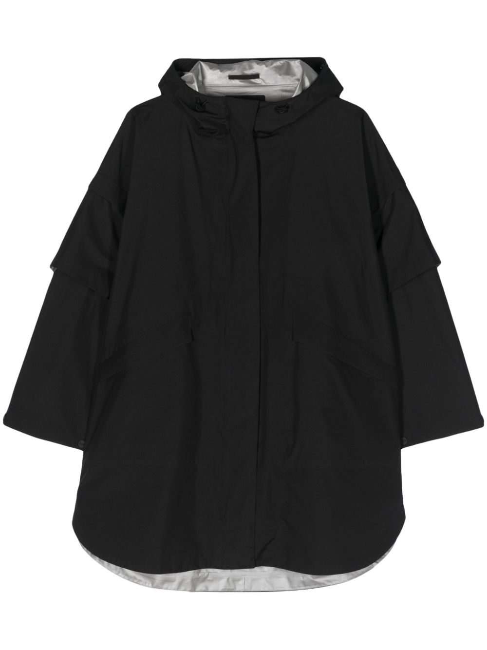 Hooded cape coat - Black
