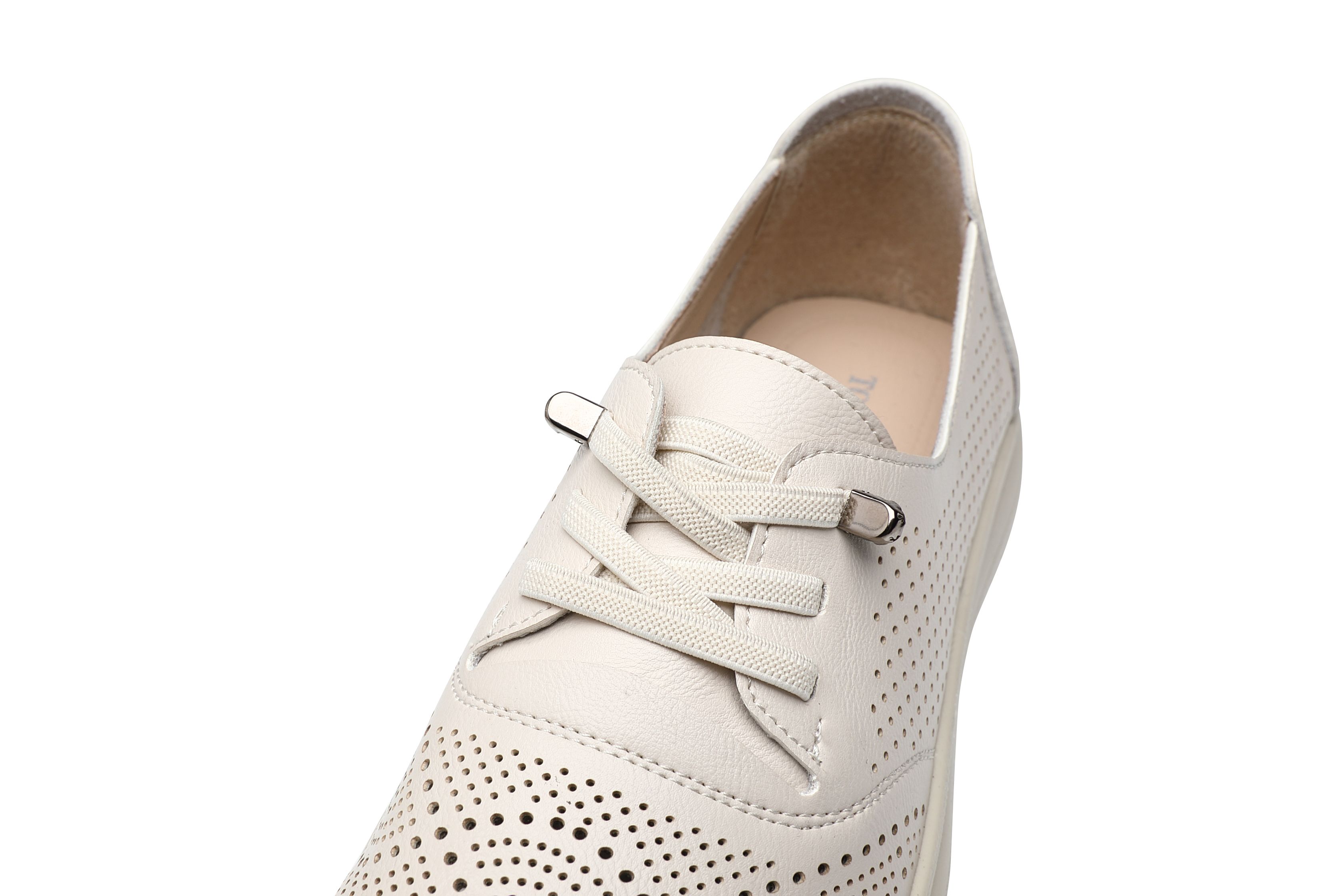 Ivachy Hollow Out Perforated Lace Up Loafers Flat Shoes In Beige