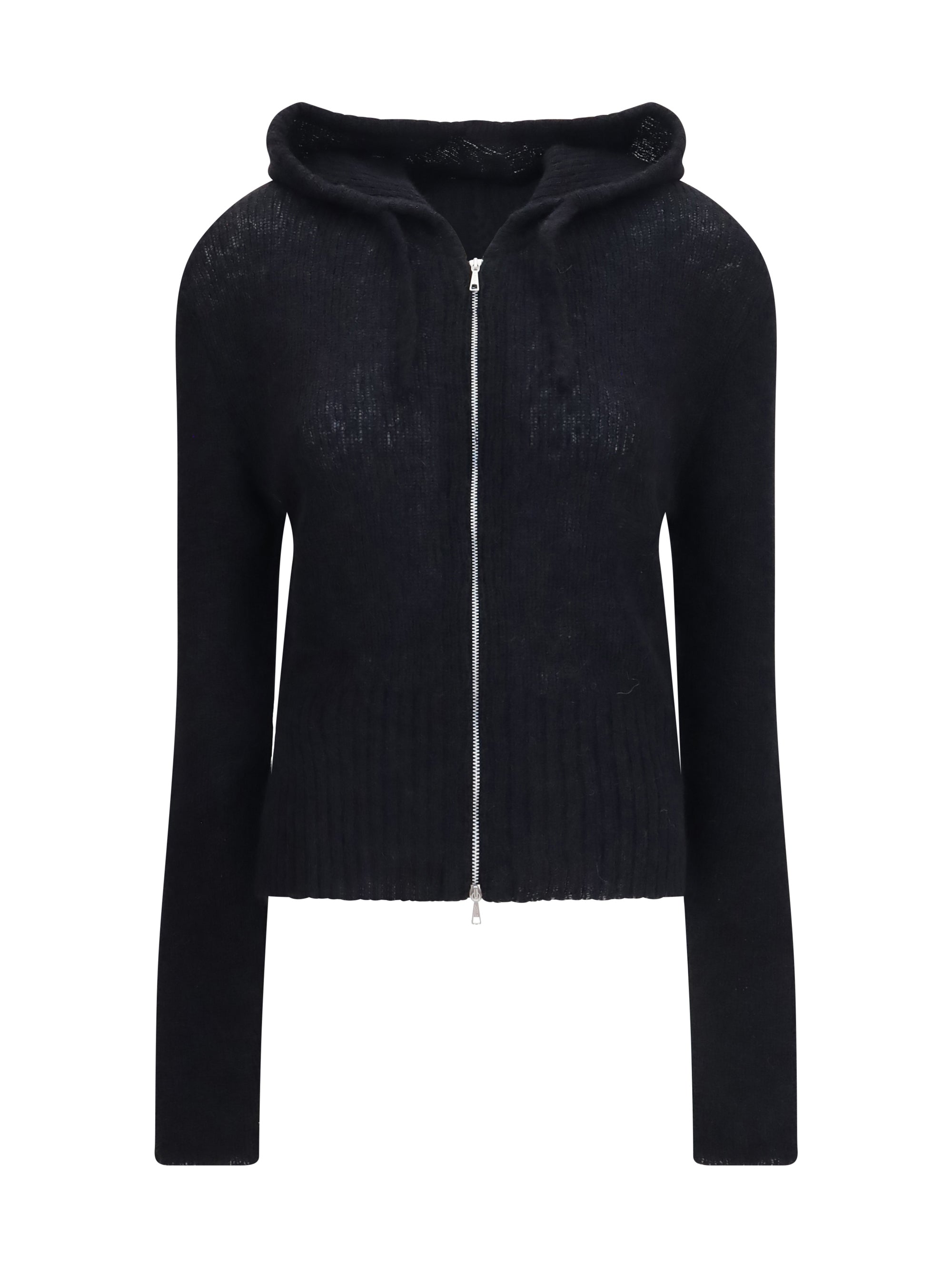 Alpaca-Blend Zip-Up Hoodie — Black