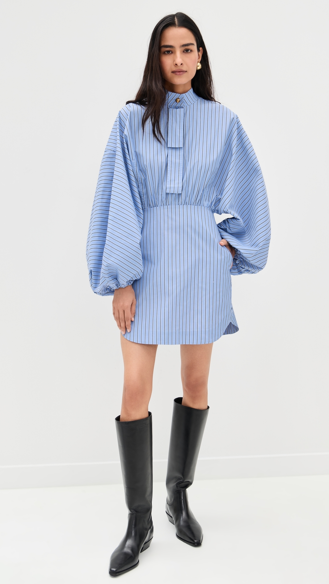 Drawstring Stripe Mini Dress Hydrangea Stripe